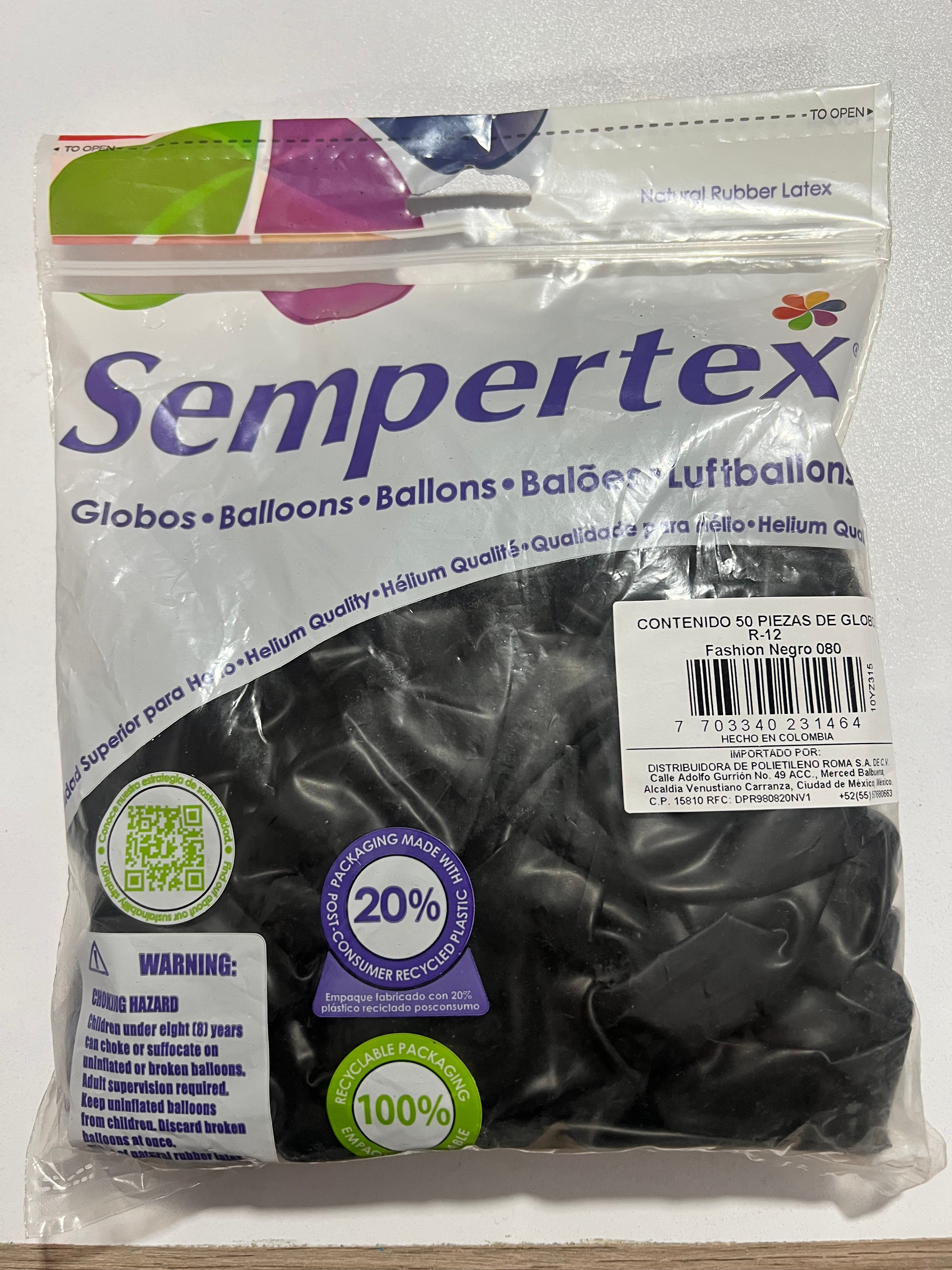 Sempertex R 12 Fashion Negro 50 Piezas.