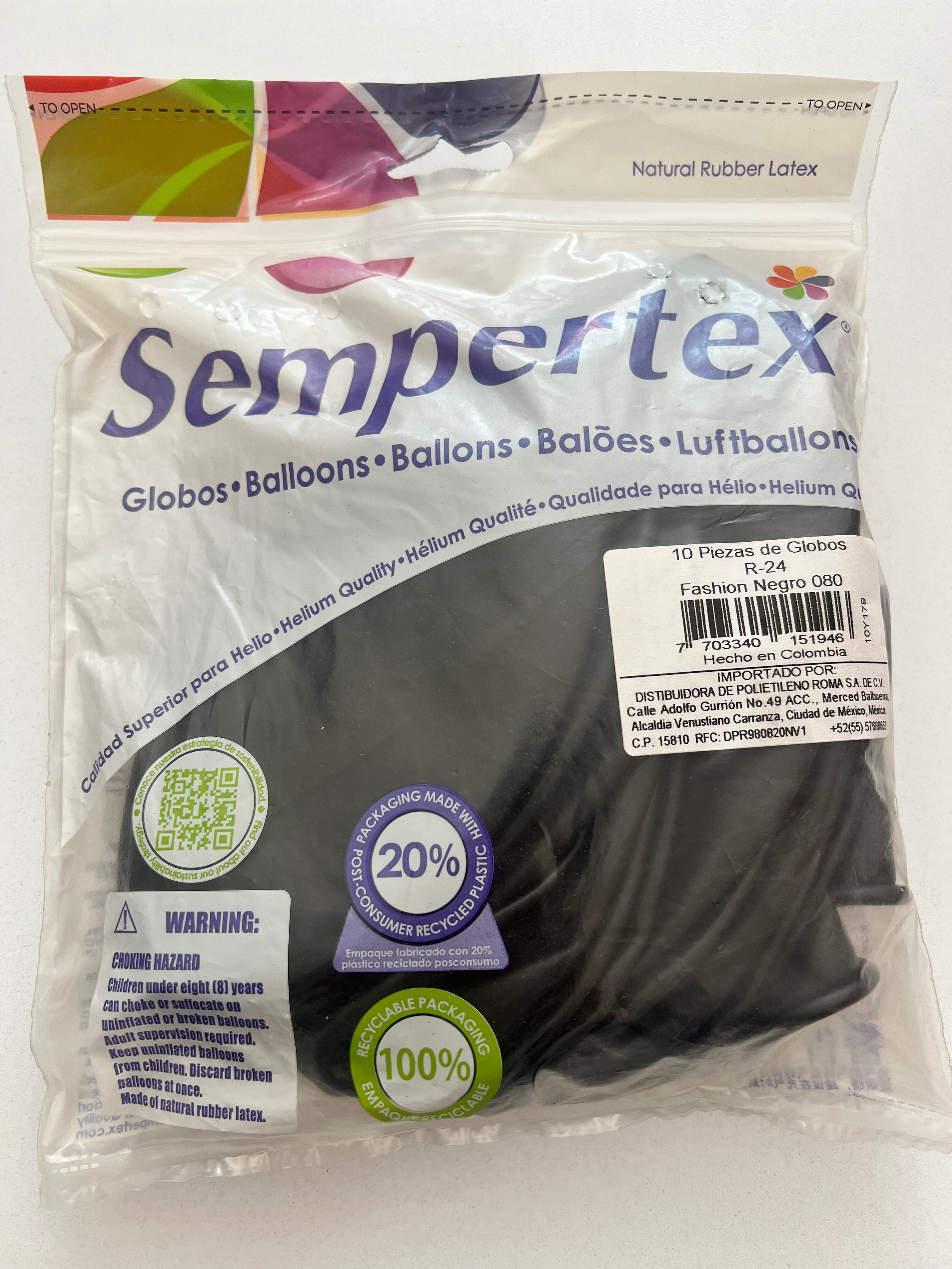 Sempertex R 24 Fashion Negro 10 Piezas.