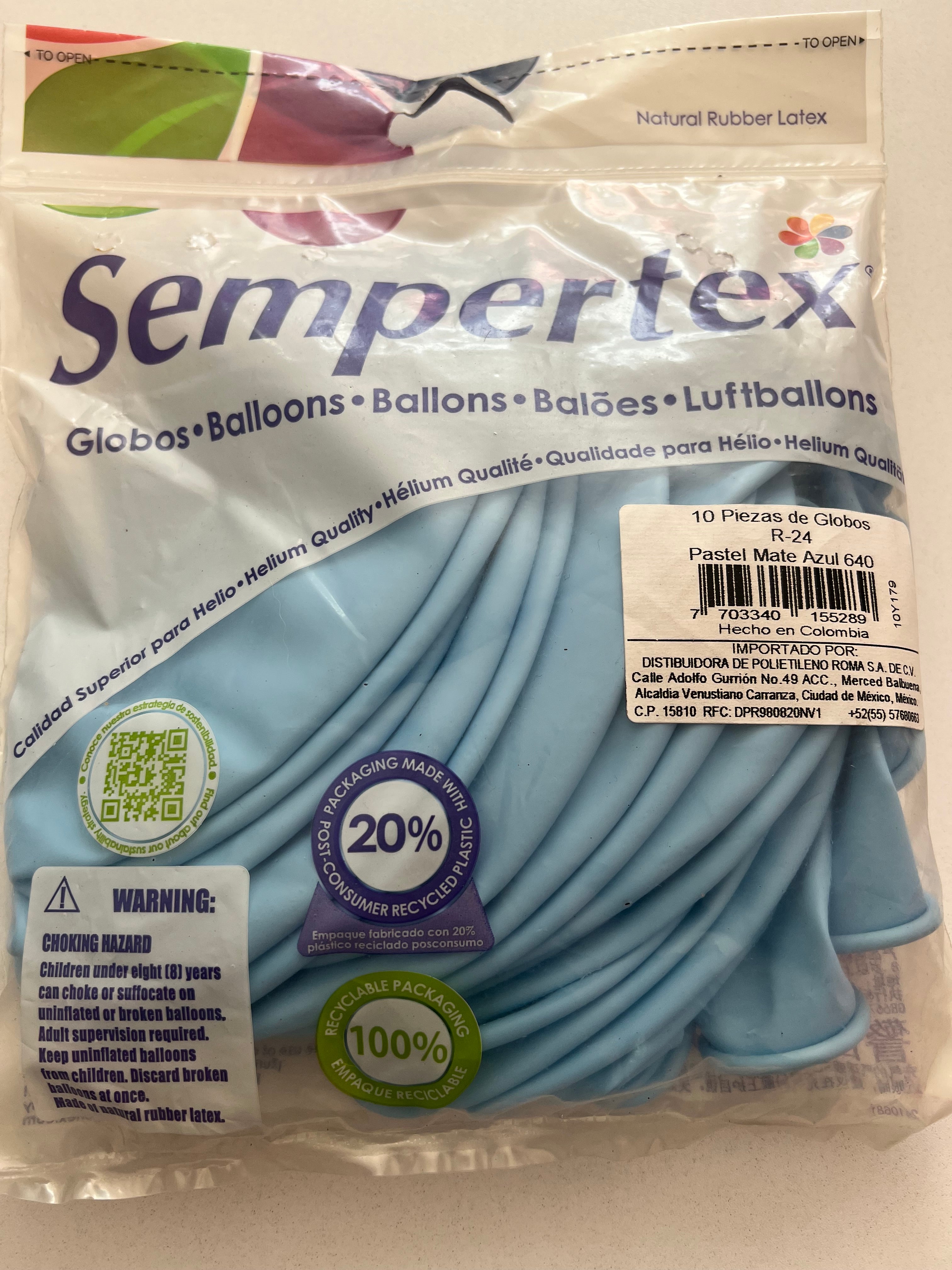 Sempertex R 24 Pastel Mate Azul 10 Piezas